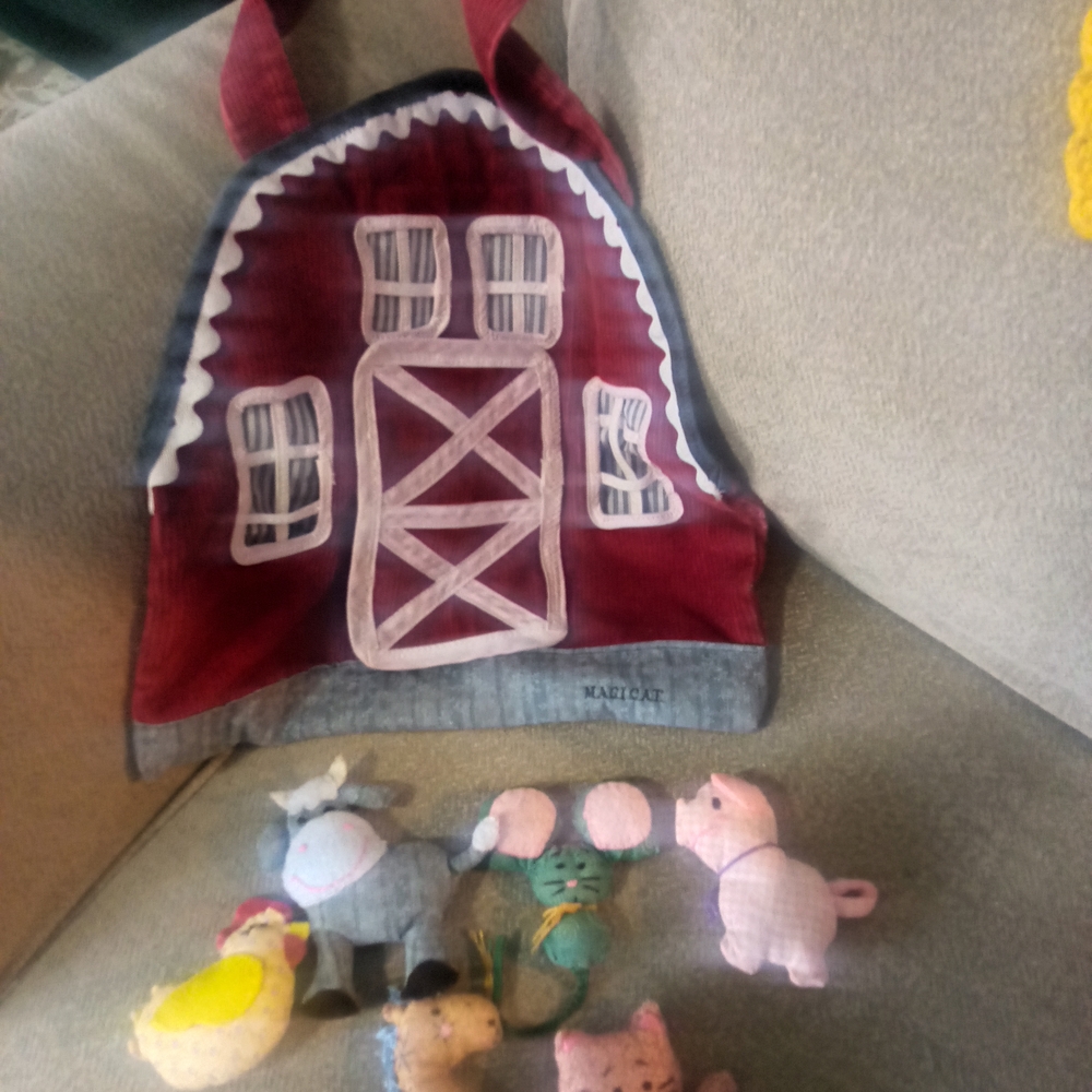 Handmade Cloth Toy Red Barn Playset